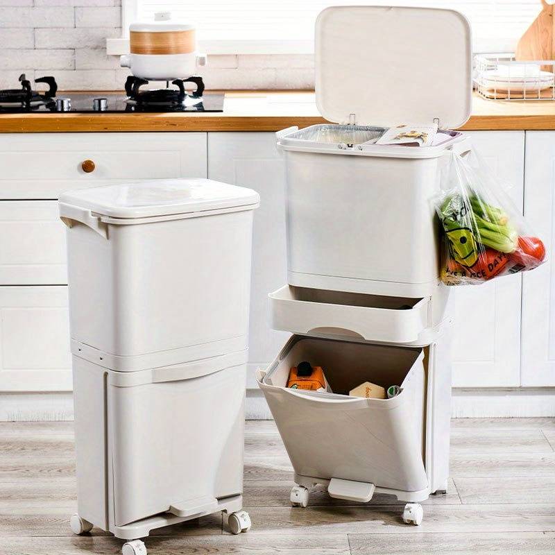 Pattumiera Da Cucina In Acciaio Inox Fashionwu, 50 Litri, Doppio Scomparto (2x25L), Coperchio A Bilico Silenzioso