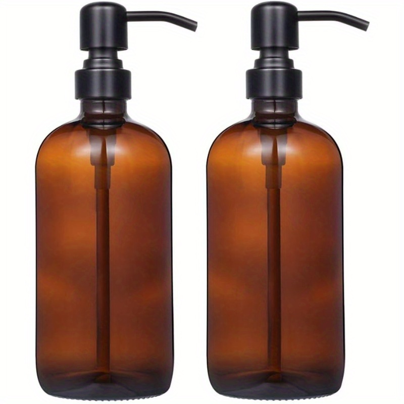 

16oz Amber Glass Soap Dispenser With Stainless - Rustproof, Bpa-free For Essential Oils, Lotion, Dish & Bathroom Soaps