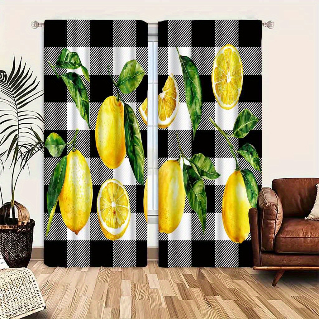 

Lemon Print Semi-sheer Curtain Panels - Rod Pocket Peach Skin Velvet Curtains, Woven Jacquard 200-220g Fabric, Glam Style Living Room Bedroom Decor, Washable Polyester Window Treatments