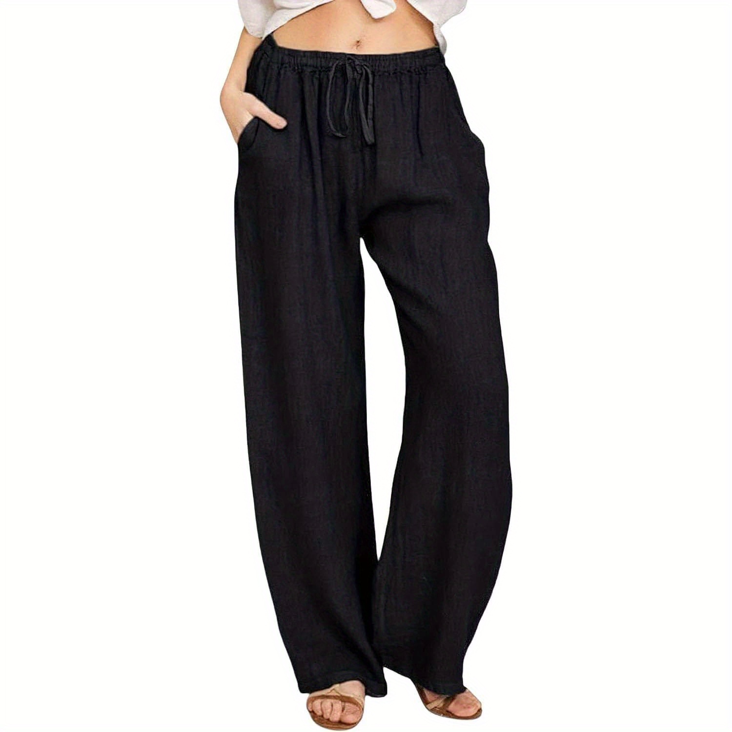 

Women's Cotton Linen Pants, Casual Flowy Wide Leg High Waist Trousers, Summer Loose Comfy Pants 2024