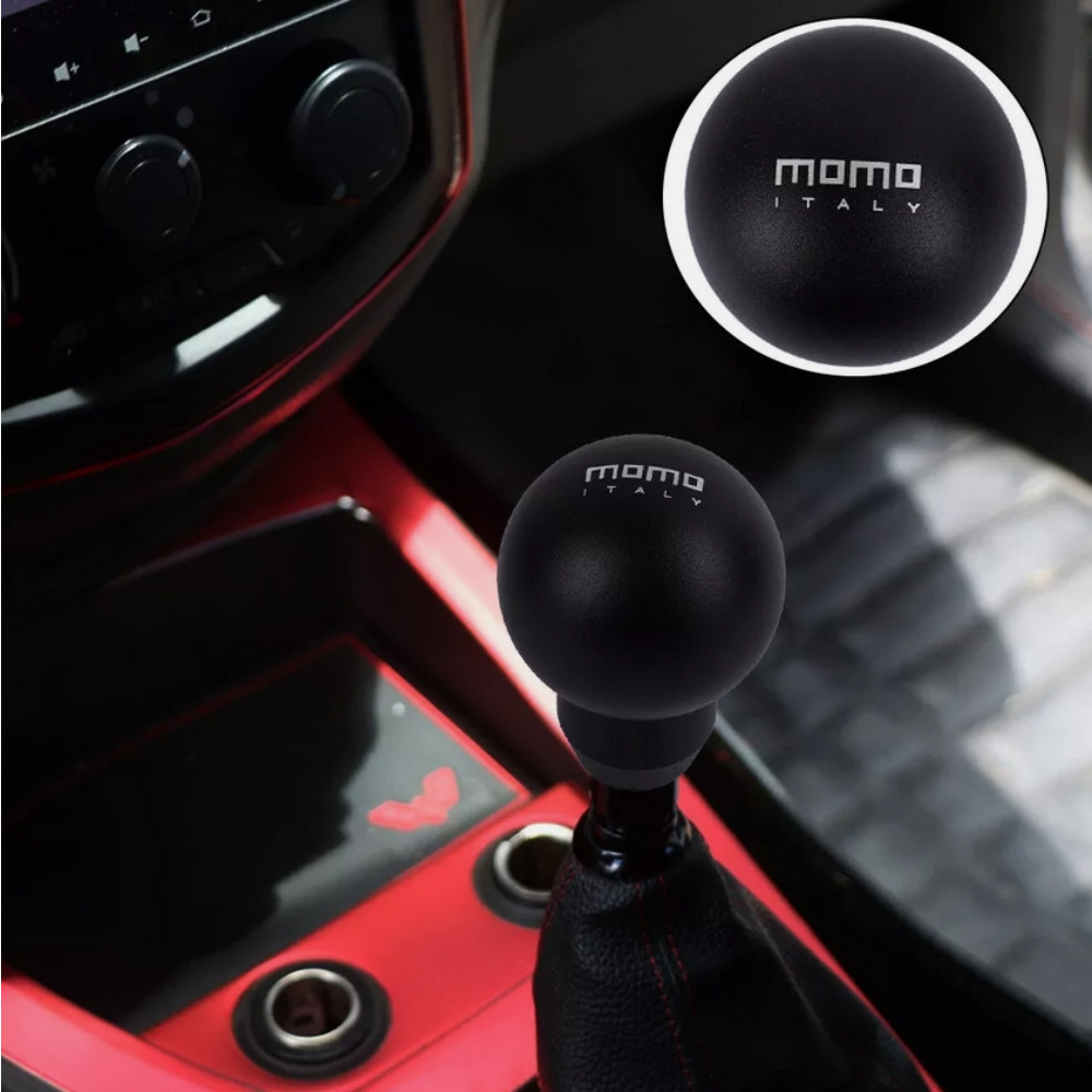 

Universal Aluminum Gear Shift Knob - Momo Italy Design, Round Racing Style, Weighted Manual Shifter Lever, Compatible With M8 M10 M12 Adapters Included