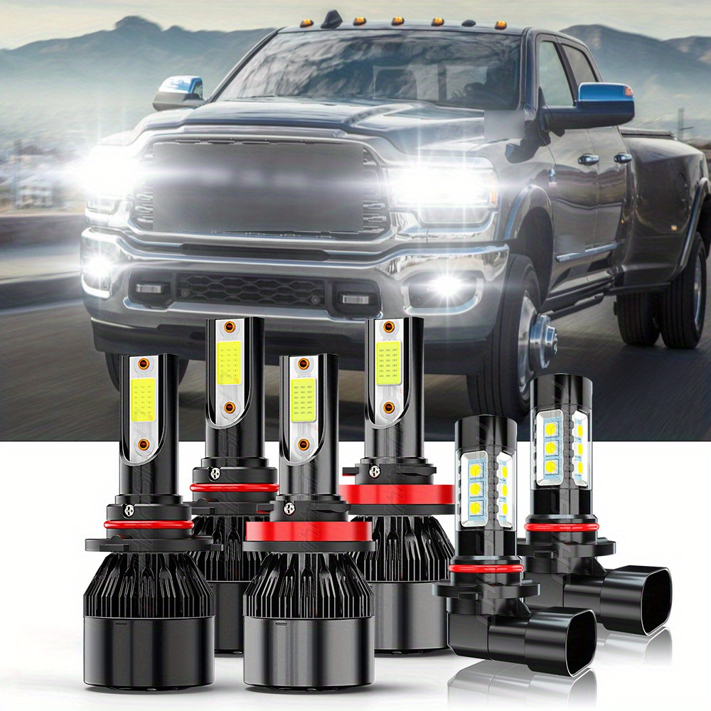 

6 Led Headlights High/ Low + Fog Light Bulbs - For Dodge Ram 2009-2012 1500 2500 3500