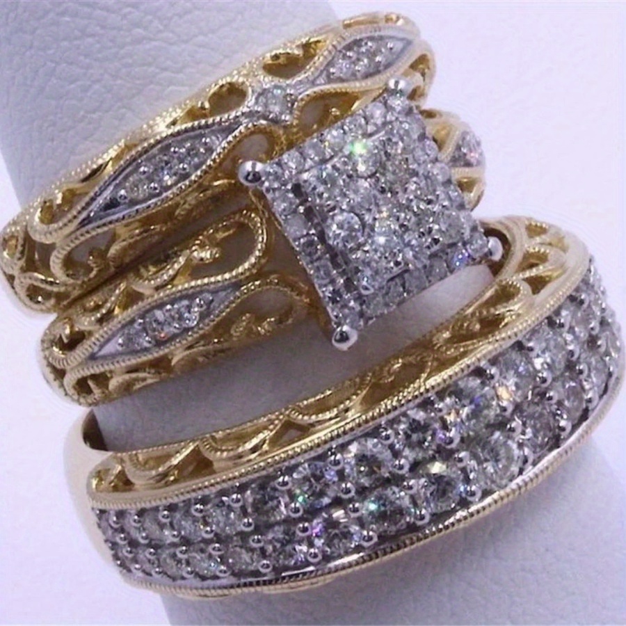 TEMU 3pcs/ Set Vintage Women' Ring Set Wedding Band Engagement Party Casual Accessories Day Birthday Christmas Gift Women Us Size 5-11#