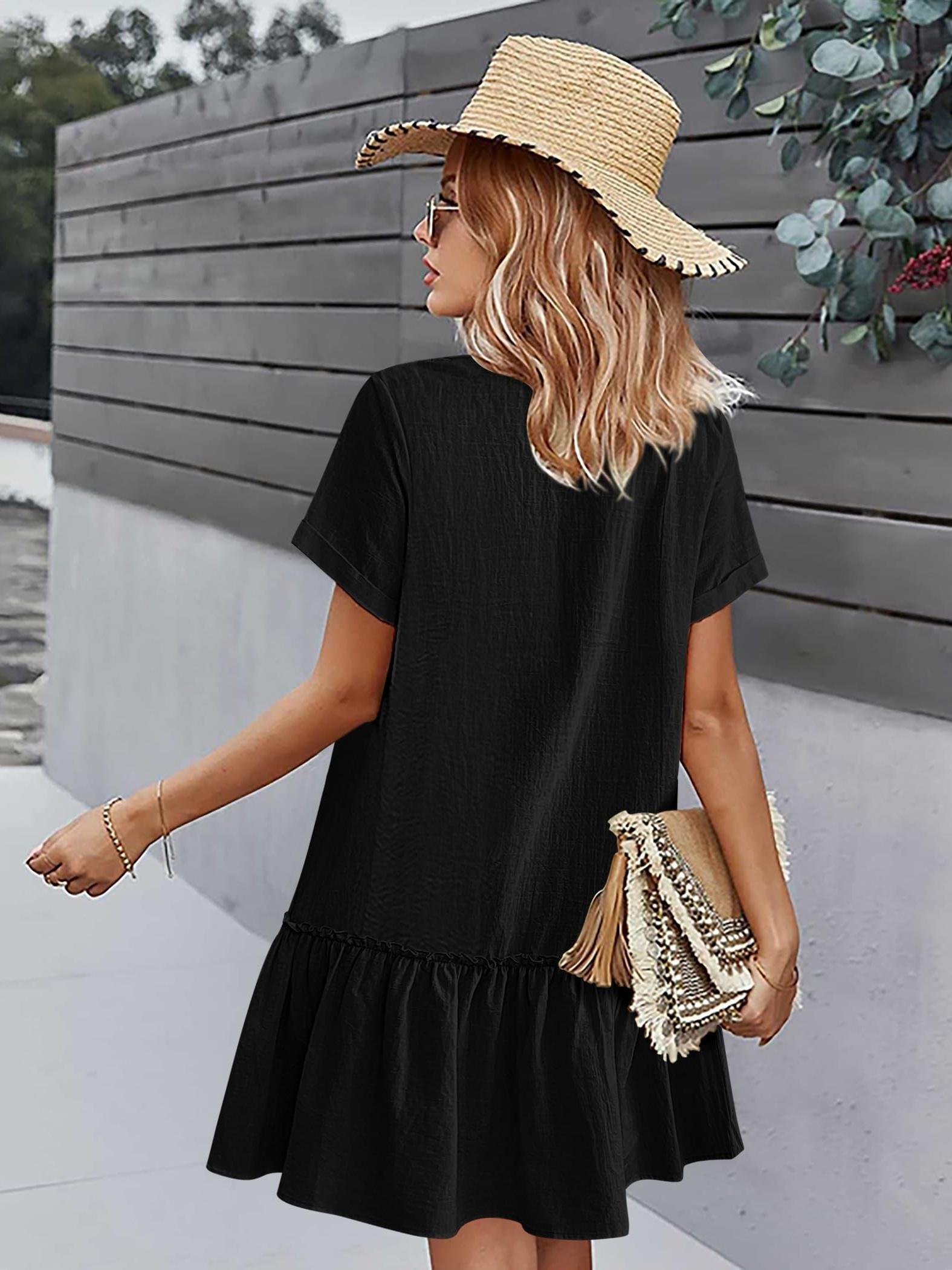 women button dress loose summer dress ruffle hem casual - Temu