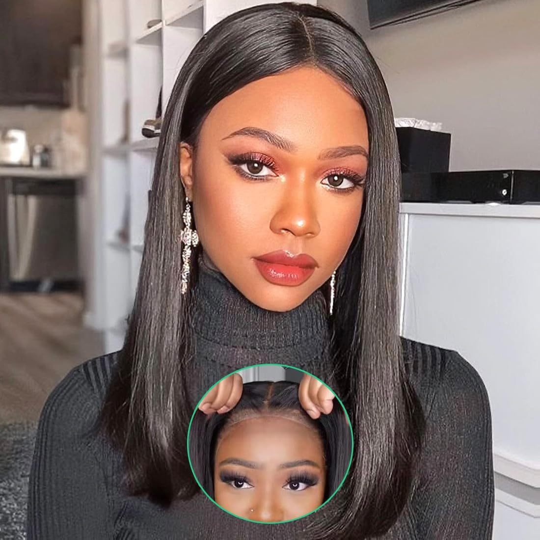 TEMU Put On And Go Glueless Bob Wigs Human Hair Pre Plucked Pre Cut 13x4 Hd Transparent Lace Closure Wigs 180% Density 3s Ready To Go Put On And Go Glueless Wigs Human Hair 8-14 Inch