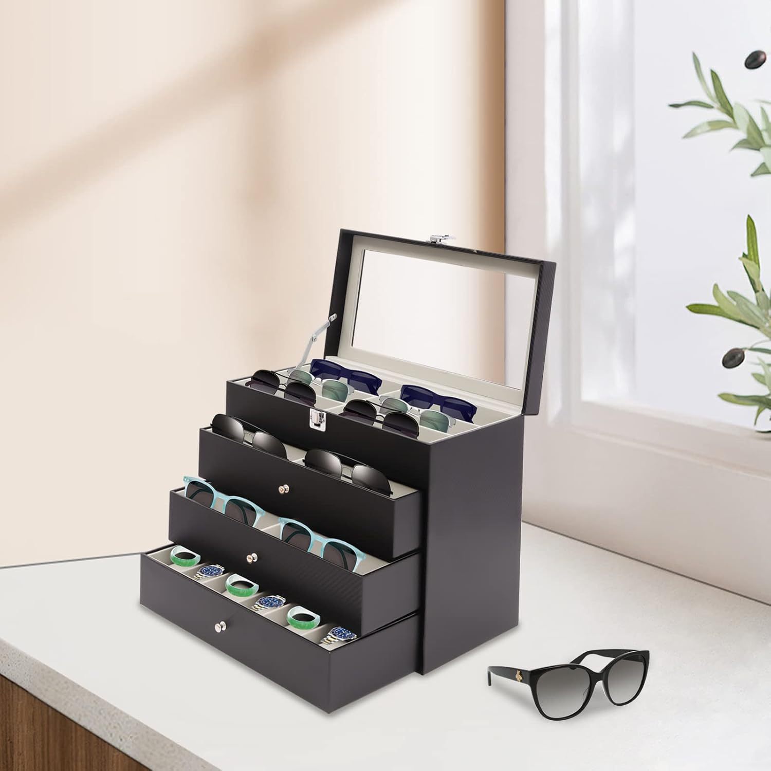 4 layer 27 slots eyeglass sunglass storage watch box - Temu
