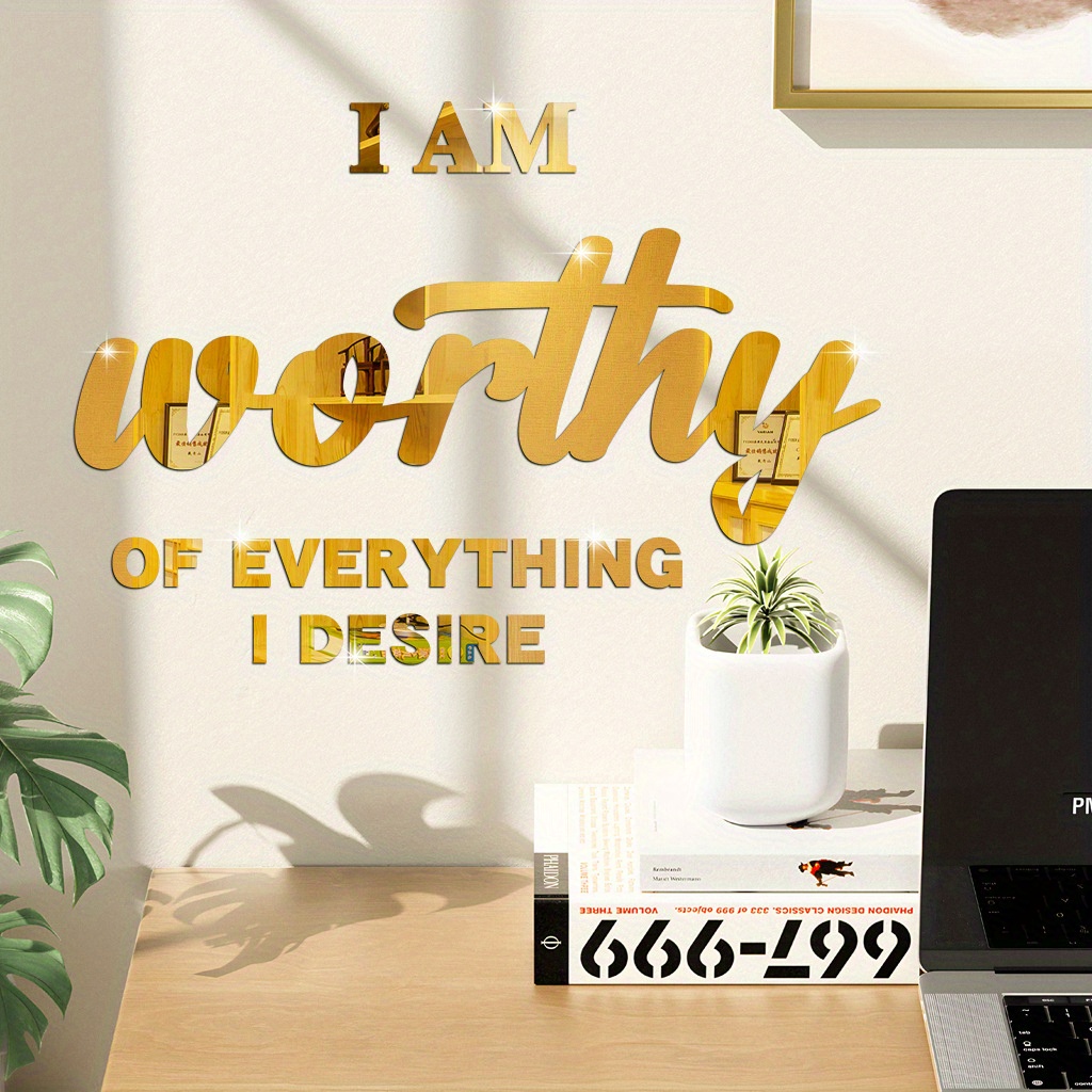 

i Am Worthy Everything I Desire" Acrylic Inspirational Mirror Wall Stickers Decorative Stickers Bedroom Decorative Wall Stickers