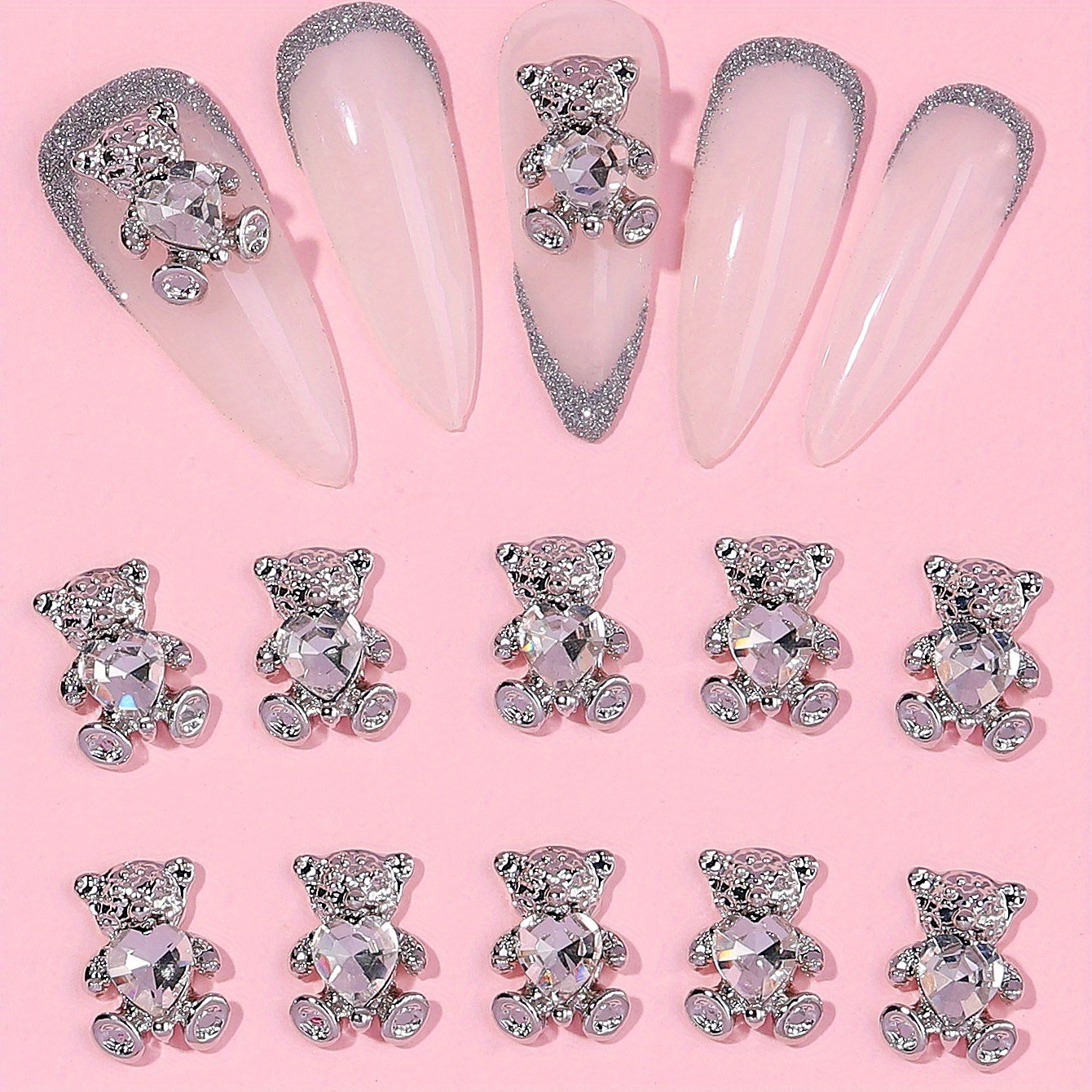 

50 Pieces, Bear-shaped Nail Art Jewelry With Rhinestones, 3d Bear Nail Gemstone Accessories, Nail Art Jewelry For Ladies And Girls