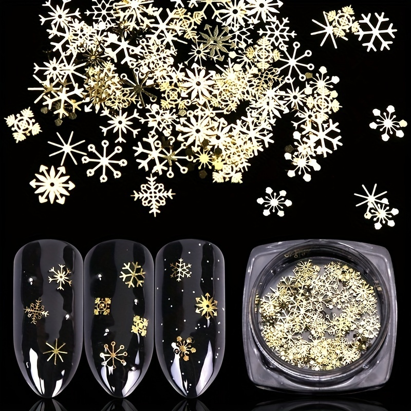 

90pcs Golden Snowflake Nail Art Sequins, Christmas 3d Snowflake Nail Pieces, Metal Foil Nail Polish