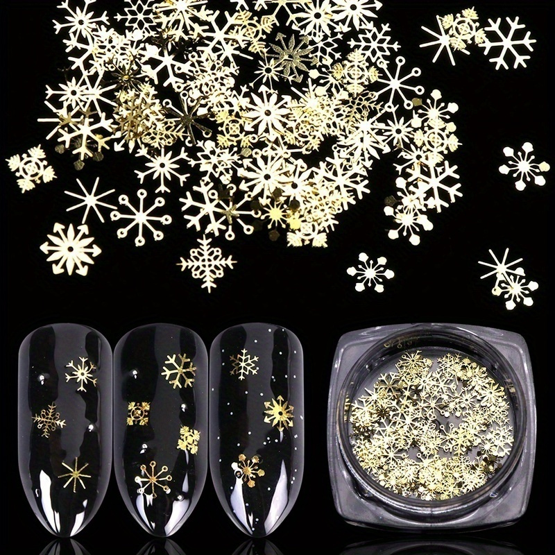 TEMU 90pcs Golden Snowflake Nail Art Sequins, Christmas 3d Snowflake Nail Pieces, Metal Foil Nail Polish