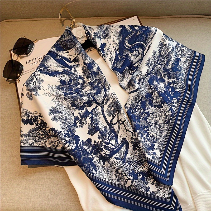 

35.43-inch Twill Large Square Scarf Ladies Silk Decorative Scarf Spring And Summer Sunscreen Turban