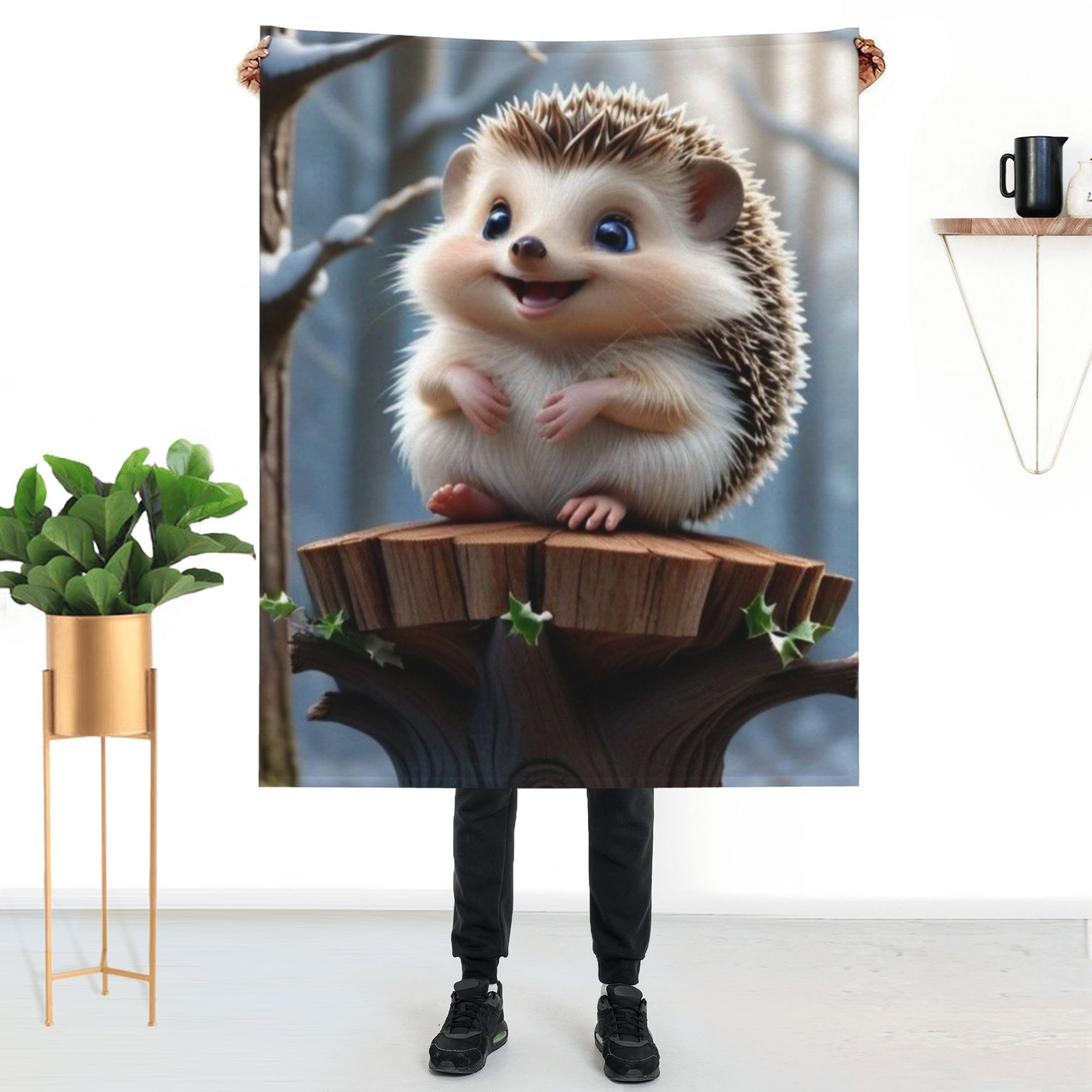 

Adorable Hedgehog Print Flannel Throw Blanket, Cozy Non-woven Polyester, Digital Printed Anime Design, All-season Lightweight Flannel, Glam Style Home Decor For Bed, Couch, Wedding & Birthday Gifts