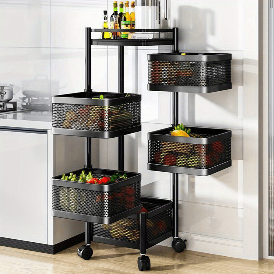 

Easy-install Rotating Kitchen Storage Rack - Multi-tier Metal Organizer For Fruits, Vegetables & Snacks Pantry Organizers And Containers Vegetable Storage Rack