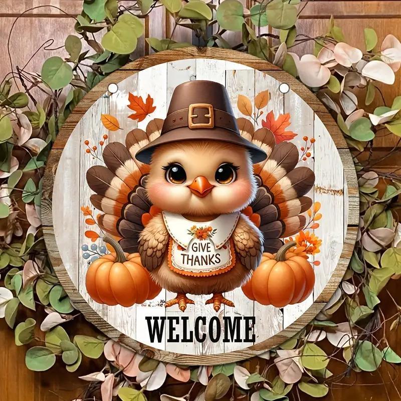 

Thanksgiving Turkey Welcome Sign - 1pc Wooden Hanging Decoration, No Feathers, No Electricity Needed, Wall Mount, Home Bar Cafe Porch Farmhouse Decor, Whimsical Art Gift - 20x20cm/8x8inch