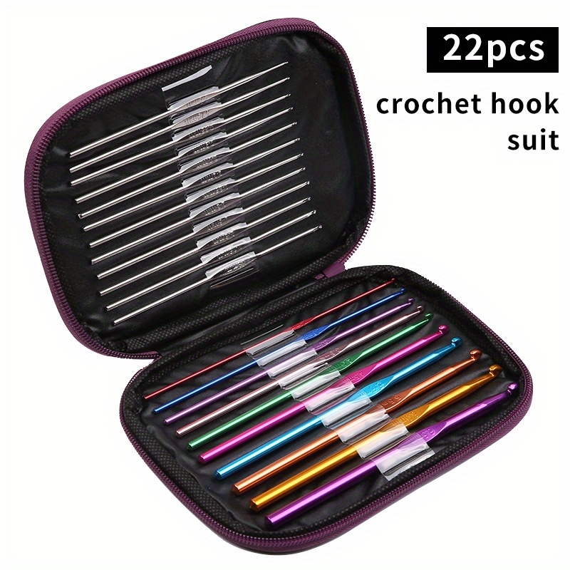 

Ensemble de 22 crochets avec aiguilles en alliage d'aluminium - Multicolore, Kit complet de tricot et de crochet pour pulls, écharpes, chaussures DIY - Inclut un étui de transport