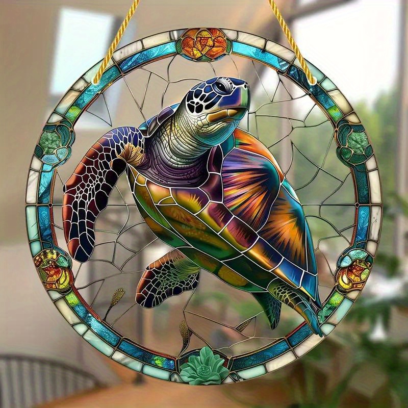 

Translucent Charming Turtle Stained Glass-style Suncatcher Window Hanging, Round Acrylic Light Catcher For Home & Garden Decor, Perfect For Porch, Bedroom, And Party Gifts, Indoor & Outdoor Universal