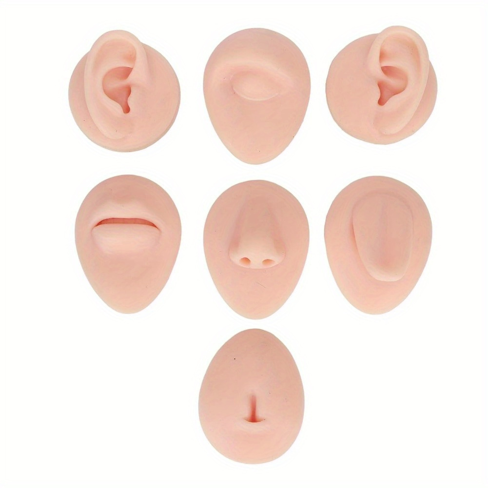 

7pcs Piercing Practice , Silicone For Piercing Kit, Fake , Soft Silicone Ear Mouth Nose Eye Tongue Model (light Skin)