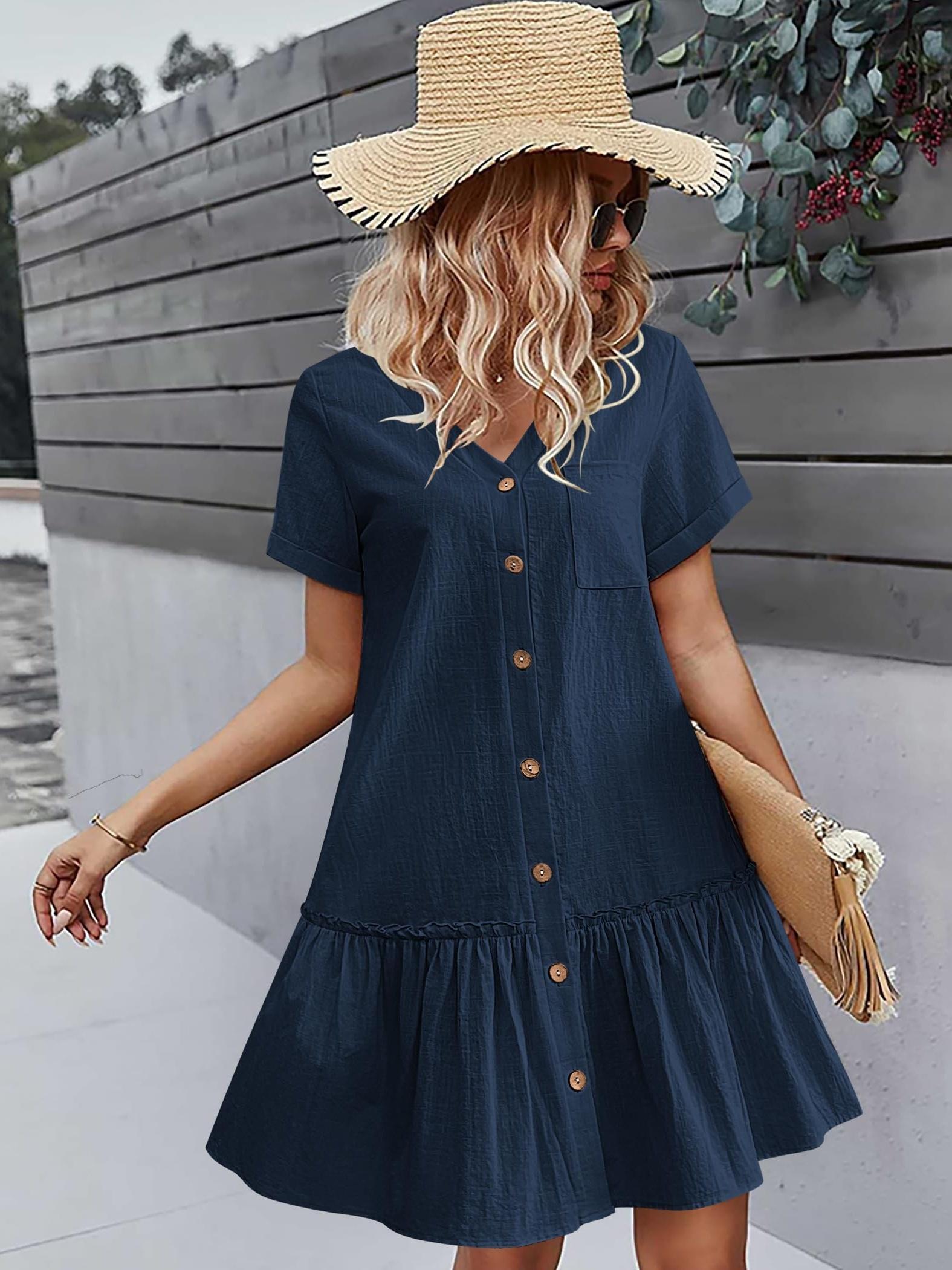 women button dress loose summer dress ruffle hem casual - Temu