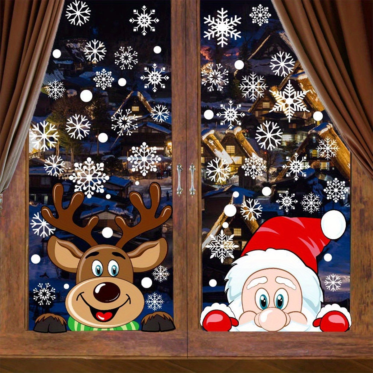 

4sheets Christmas Window Clings Stickers For Glass Reusable Double Sided Self Adhesive Static Stickers Reindeer Santa Window Decals Decorations Stickers For Christmas Window Descoration