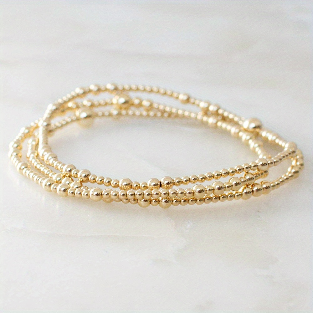 

Luxurious 18k Gold Plated Copper Bead Bracelets Set Of 3 - Perfect For Everyday Layering And Gift Giving