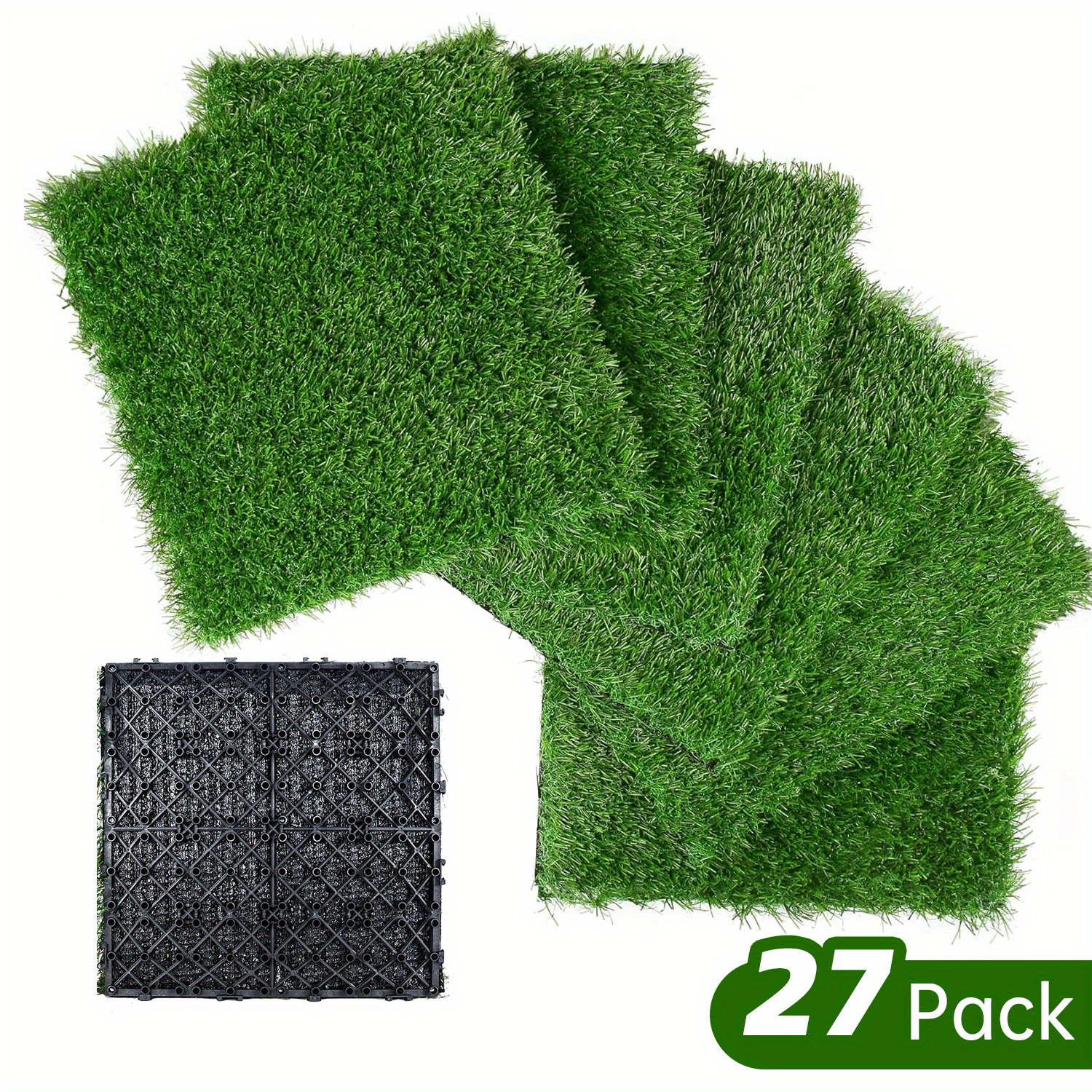 TEMU Jmhud 27pack 12"x12" Synthetic Fake Grass Self-draining Mat Flooring Decor Pad - Artificial Grass Tiles Interlocking Turf Deck Set 27 Pack For Front Porch Patio Lawn Garden