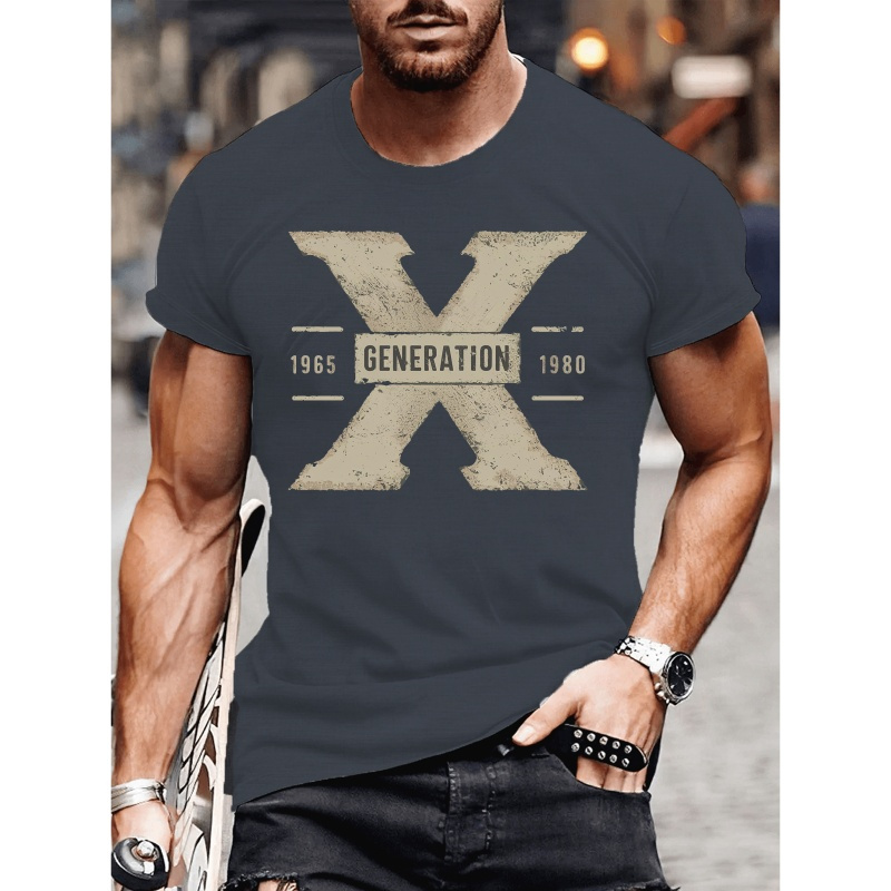 

Plus Size Men's Summer T-shirt, Vintage Generation-x Graphic Print Short Sleeve Tees, Trendy Casual Tops For Daily Life, Big & Tall