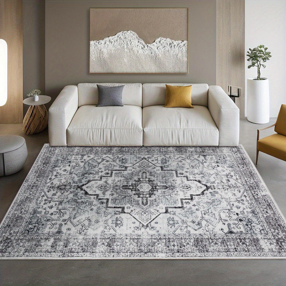 TEMU Bohemian Style Washable Rugs, Ultra Soft Area Rugs, Anti Slip Abstract Rugs Foldable, Living Room And Bedroom Rugs, Modern Fuzzy Rugs (black