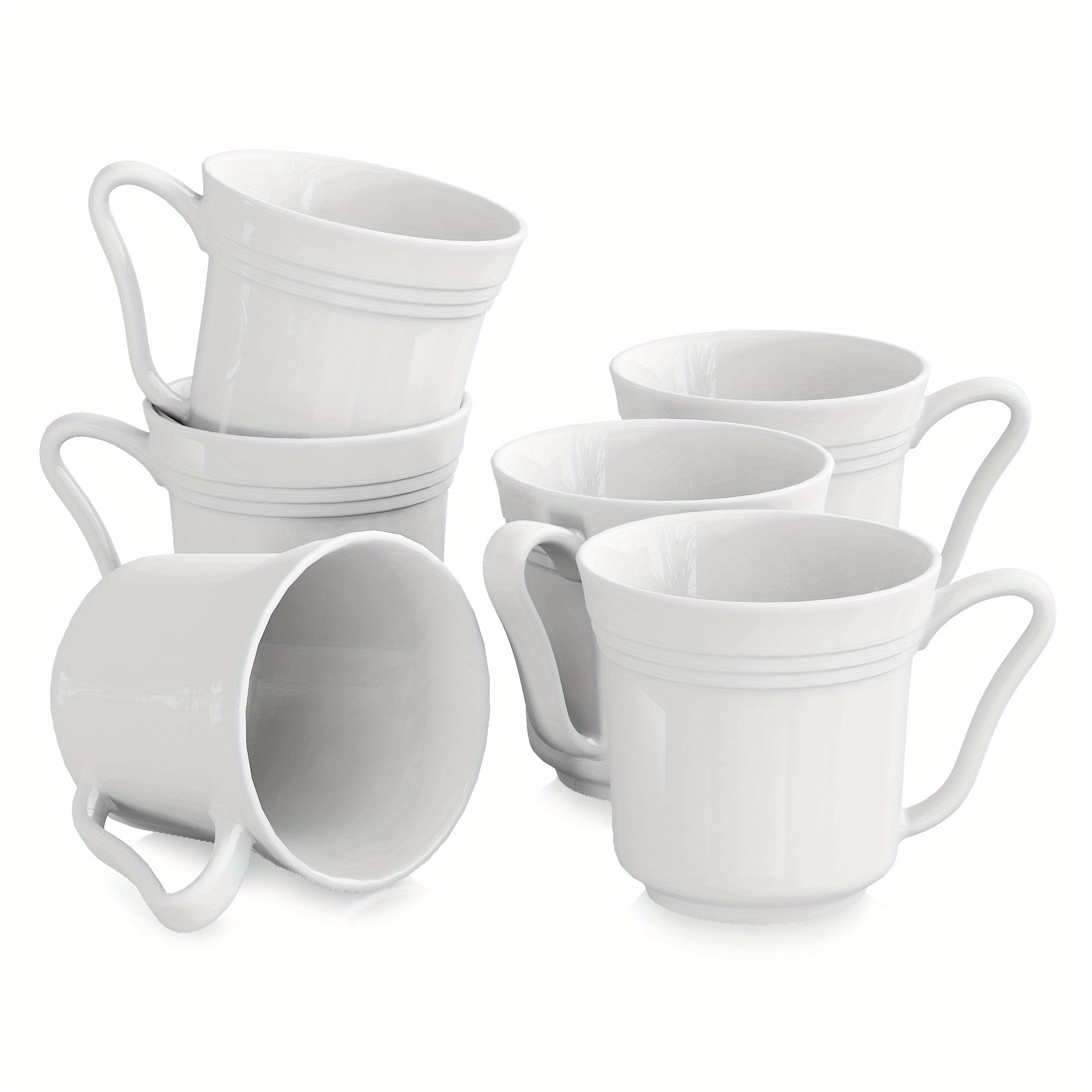 TEMU 390 Ml Porcelain White Mugs, Large Mugs For Coffee, Hot Cocoa Mugs, Set Of 6