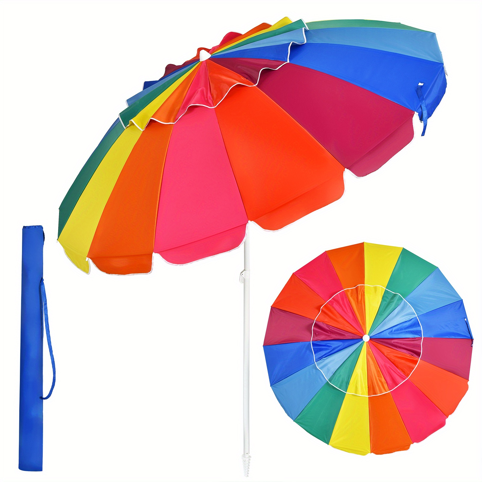Patiojoy 8 Ft Beach Umbrella Outdoor Tilt Sunshade Sand Anchor W/carry Bag