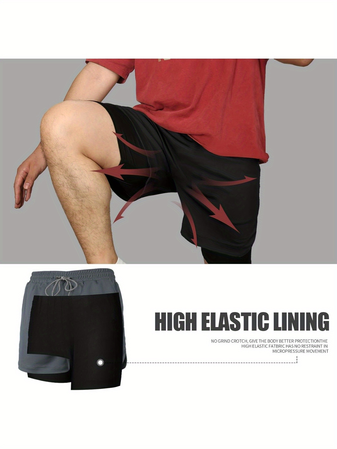 PHENOM - 2 In 1 Mens Gym Shorts - With Pockets & Towel Loop