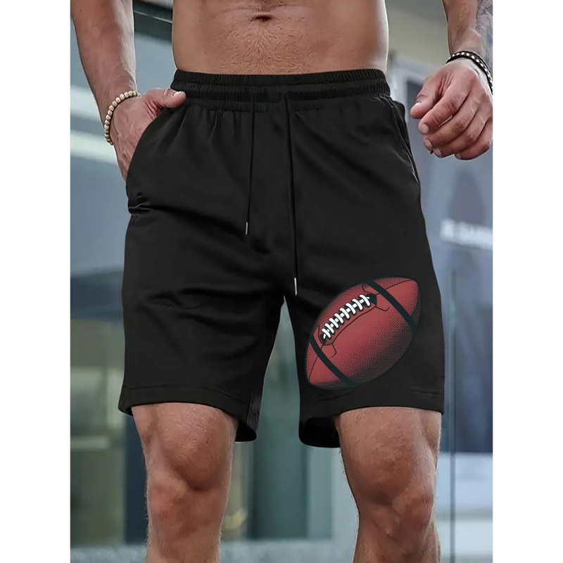 

Men's Football Print Drawstring Elastic Waist Shorts, Casual Breathable Comfortable Men's Shorts