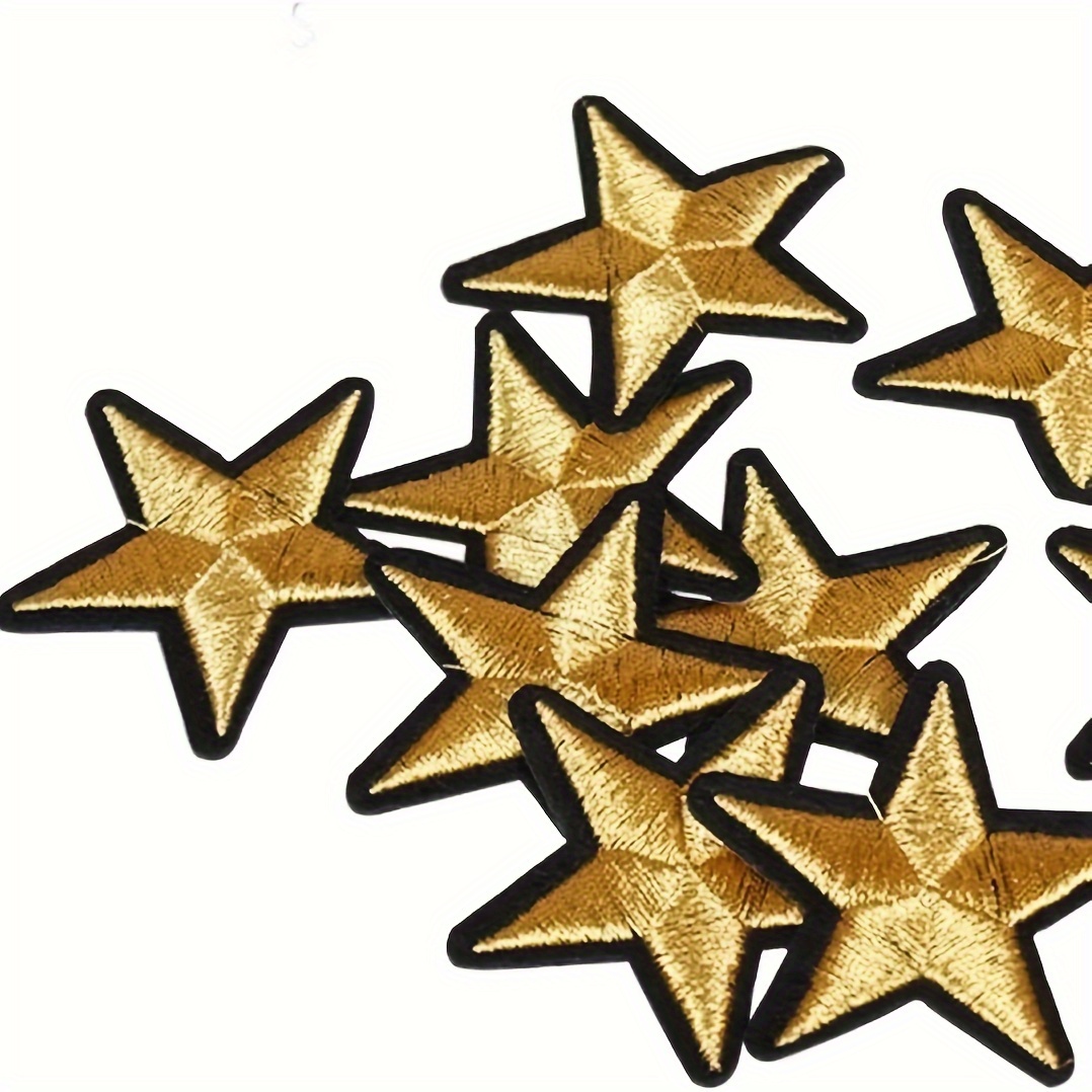 E-shop 12 Stück Goldene Stern-Bügelaufnäher - Verleihen Sie Ihrer Kleidung Accessoires einen Hauch von