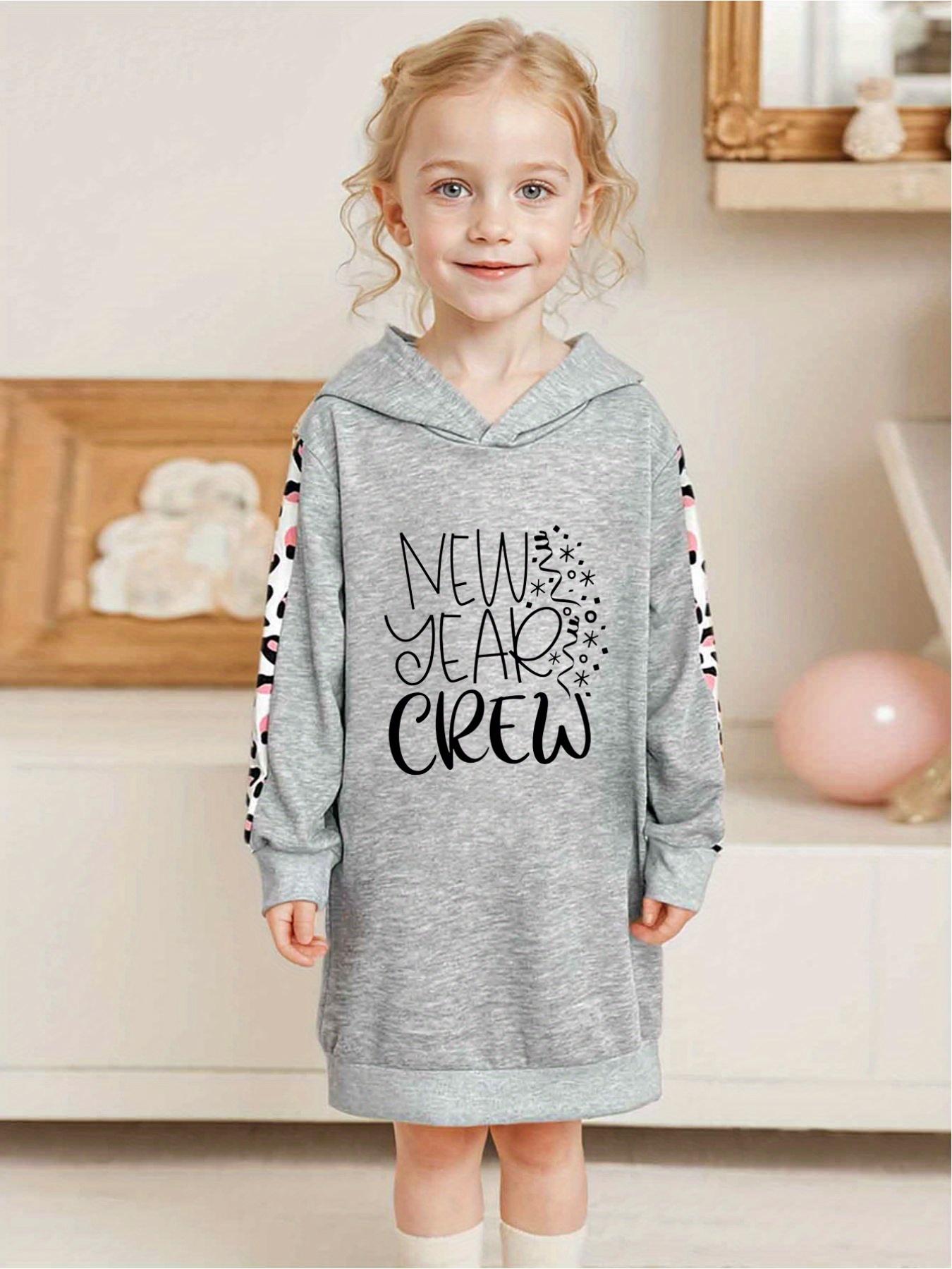 girls' loose hooded sweatshirt dress with cow print long sleeve,  thanksgiving creative print -length casual hoodie dress | Today's Deals |  Temu