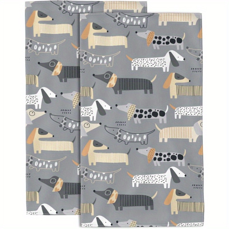 

2-pack Contemporary Dachshund-themed Dish Cloths - Super Polyester Kitchen Towels, Machine Washable, Animal Print, Oblong Shape For Bathroom, Kitchen, Yoga, Home Decor - 18x26 Inches