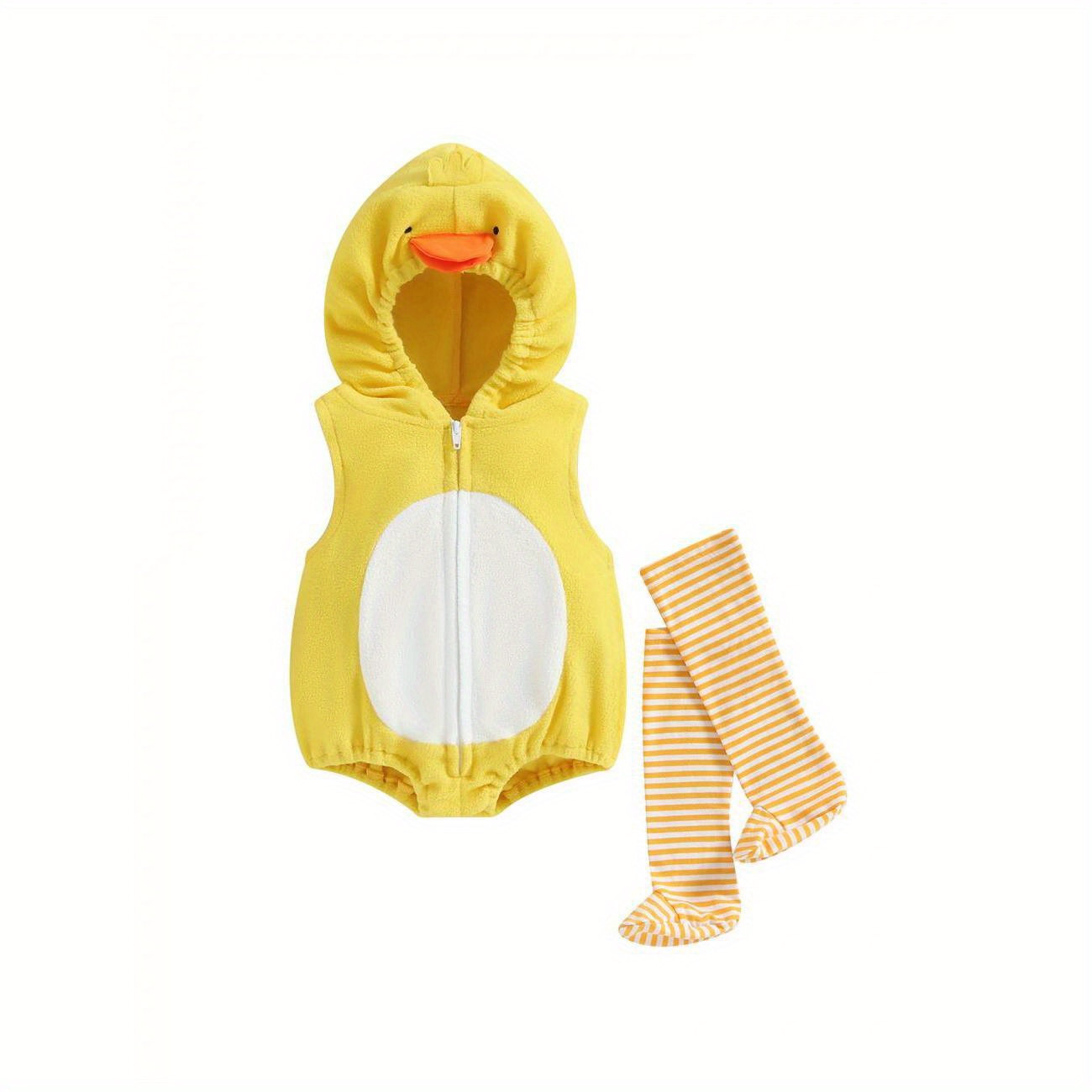 

Baby Girls Winter Casual Hooded Romper Sleeveless Zip Up Animal Chick Romper With Striped Socks