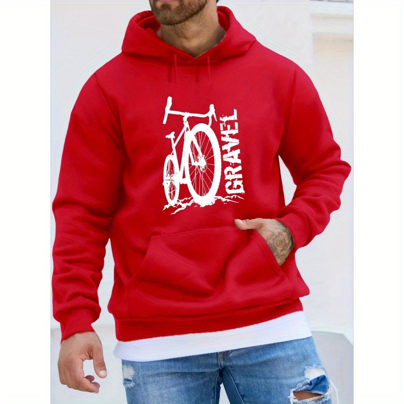 

Creative Bike Graphic Print Men's Trendy Long Sleeve Hoodie, Warm Fleece Hooded Sweatshirt With Kangaroo Pocket, Casual Comfortable Versatile Top For Autumn And Winter, As Gifts