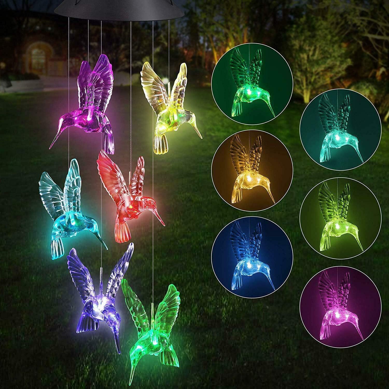 

Hummingbird Solar Light, Solar Bird Wind Chime Color Changing Solar Decorative Lights For Christmas Decoration Parties (clear Wing Hummingbird)