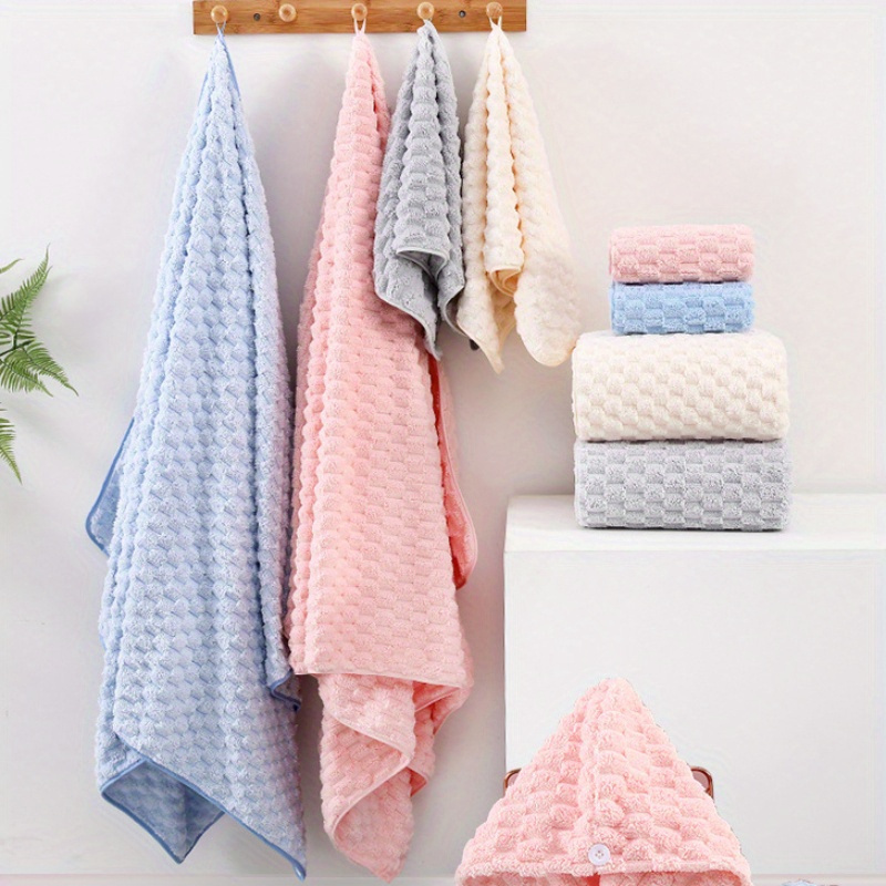 

3 Sets Of Waffle Coral Velvet Bath Towel, Absorbent Quick Drying Bath Towel, Soft Skin, Not Easy To Lose Hair