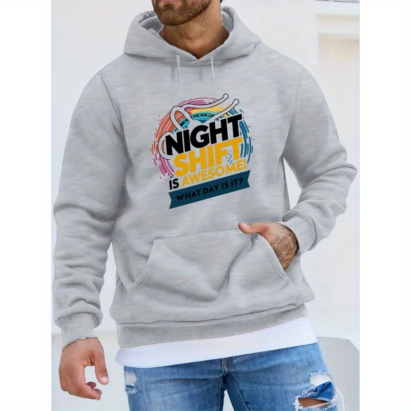 

Is Awesome Letter Print Men's Trendy Long Sleeve Hooded Sweatshirt, Warm Fleece Hoodie With Kangaroo Pocket, Casual Comfortable Versatile Top For Autumn And Winter, As Gifts