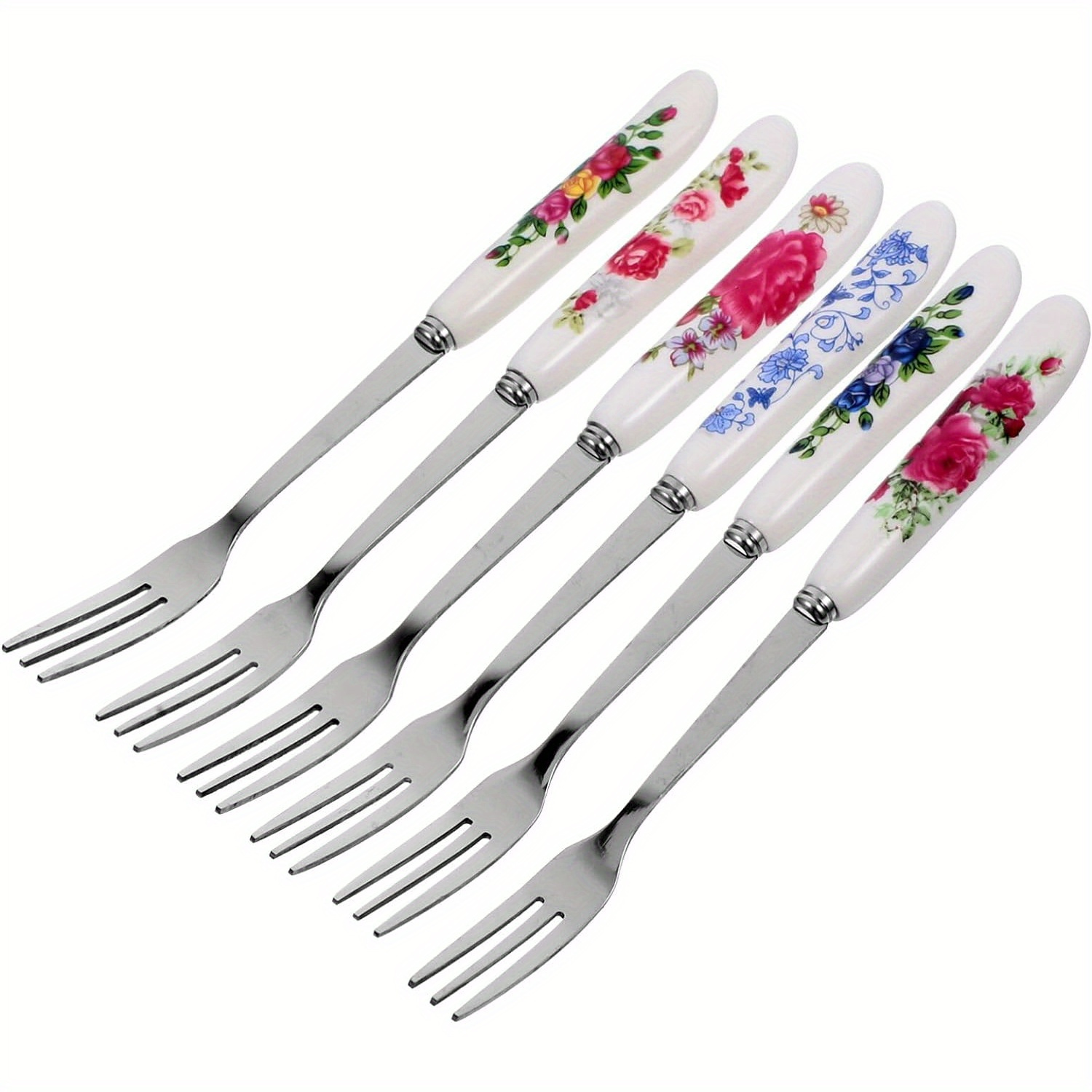 

6pcs Set Of Stainless Steel Dinner Forks With Ceramic Handles - Home, Restaurant & Kitchen Use, Spoons, Dessert Forks