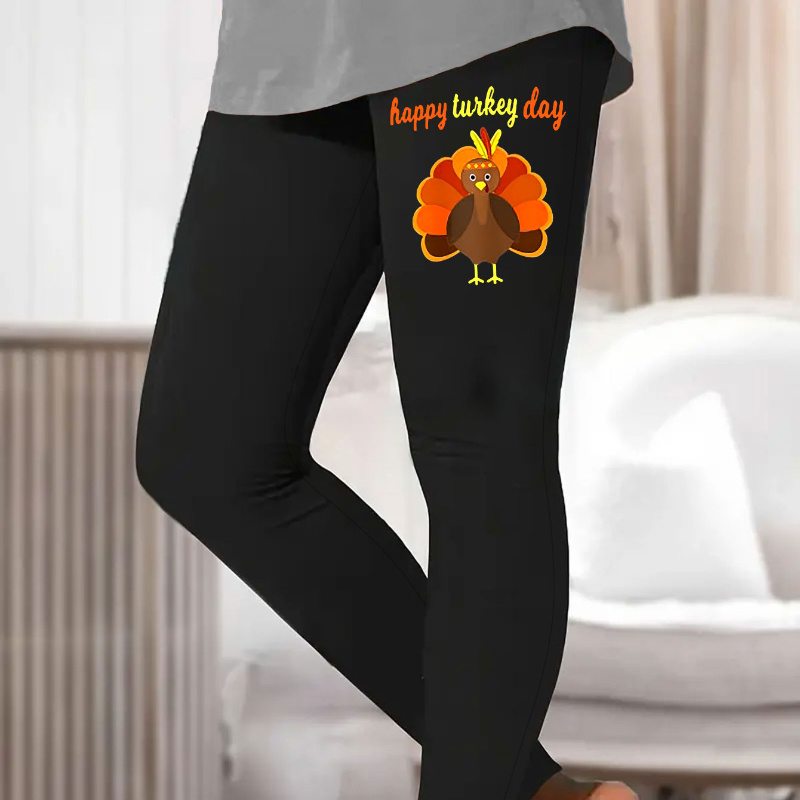 

Casual Funny Turkey & Slogan Print Lounge Pants, Elastic Stretchy Slim Fit Pants For Fall & Winter, Women's Loungewear