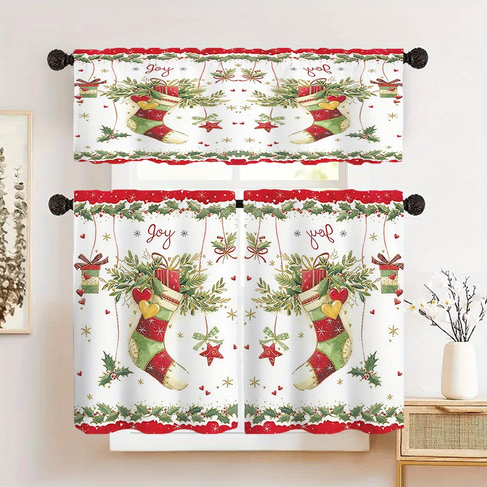 

Vintage Christmas Socks Design Curtain - Rod Pocket Polyester , Living Room, Bedroom, Kitchen, Bathroom, And More - Home & Cafe Decor, 1pc/2pcs