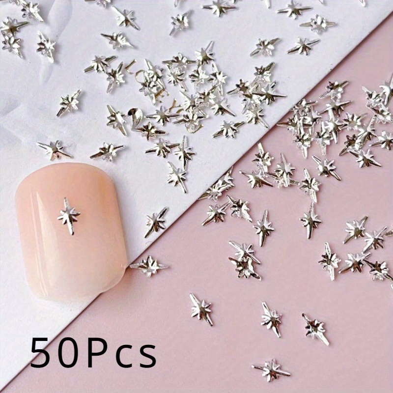 50pcs Nail Decoration Rivet, Metal Sheet, Copper Sheet, Small Size Mini Awn Star Shape, , Silvery, Suitable For Nail Art, Style, Japanese And Korean Popular Elements Nail Accessories