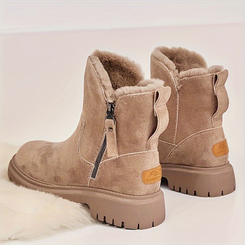 

Women' Ankle Booties - Plush-lined Winter Platform Boots With Side Zipper, Solid Fabric Upper, Tpr Sole, Mid Heel - -, Footwear