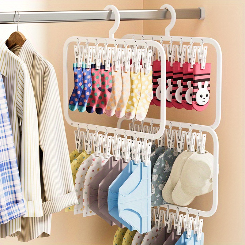 

Space-saving Windproof Sock Hangers With Clips - Durable Plastic, Perfect For Underwear & Small Items Storage