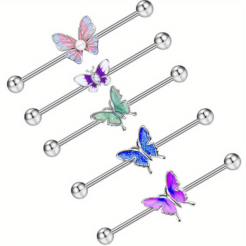 14* drip ear bridge double ear hole straight rod pearl earrings  industrial barbell earrings external thread body piercing jewellery