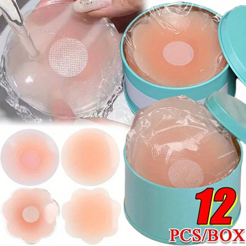 12pcs Silicone Nipple Covers - Reusable, Petal-Shaped Lift-In Bra Pads for Invisible Underwear, Hand Washable, No Dry Cleaning Needed, Breast Enhancement | Petal Design | Adhesive Pads
