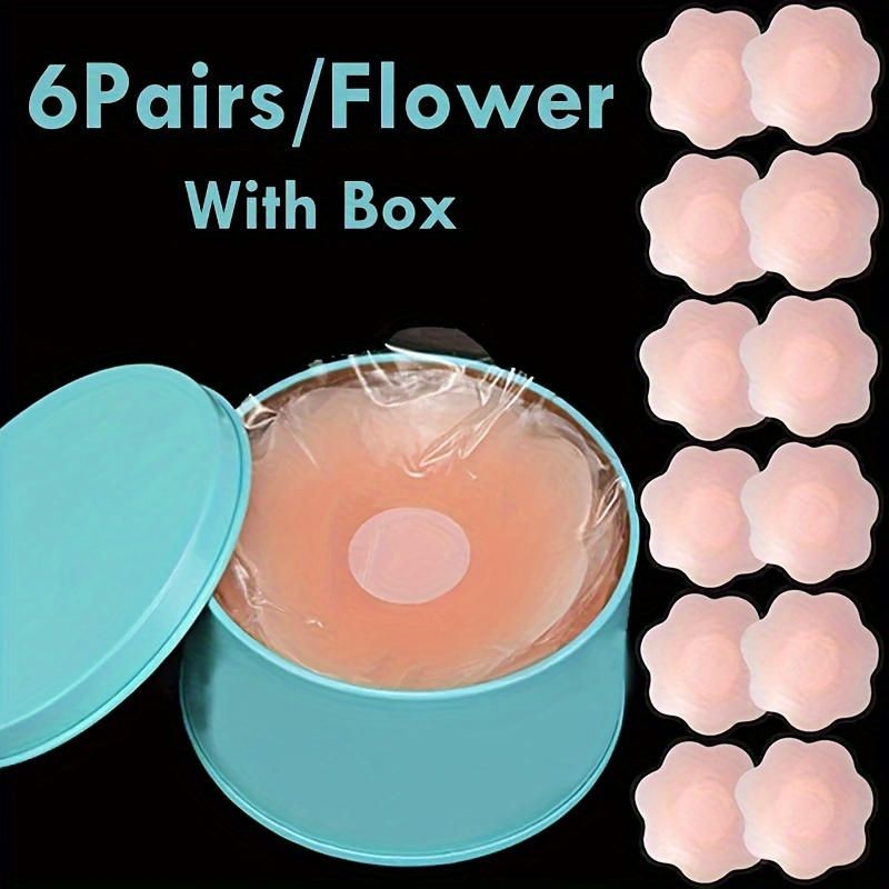 12pcs Silicone Nipple Covers - Reusable, Petal-Shaped Lift-In Bra Pads for Invisible Underwear, Hand Washable, No Dry Cleaning Needed, Breast Enhancement | Petal Design | Adhesive Pads