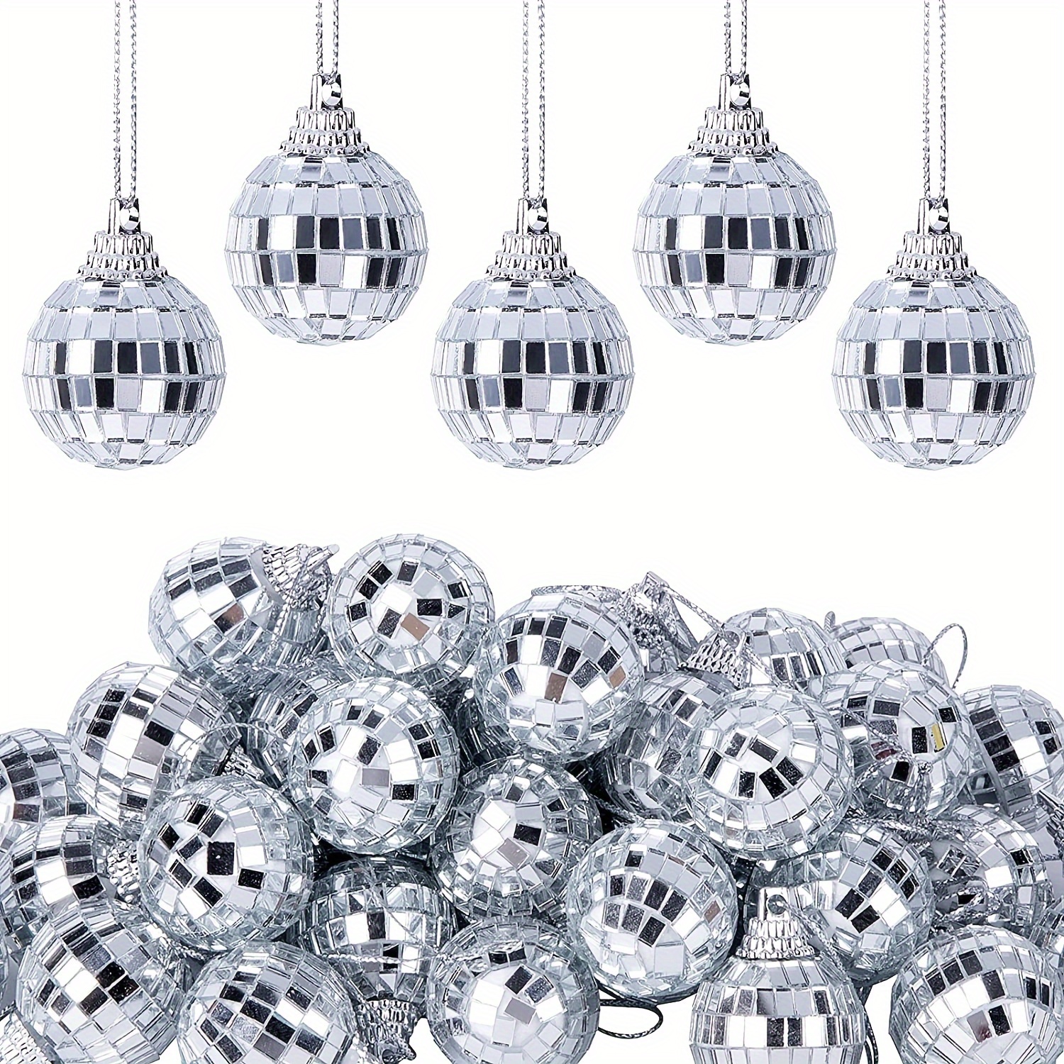 

10-pack Mini Mirror Disco Balls - 2.7cm Glass & Plastic Reflective Ornaments For Christmas Tree, Party, Wedding, Cake Topper, Holiday Decorations - No Battery Needed