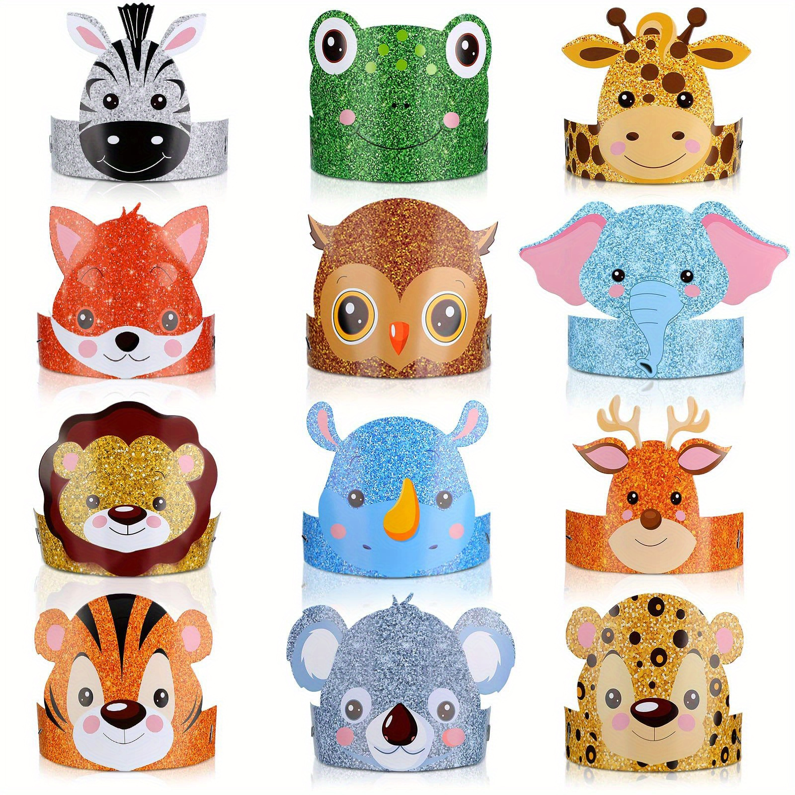 

12pcs Animal Headbands - Jungle Themed Birthday Party Hats For , Paper